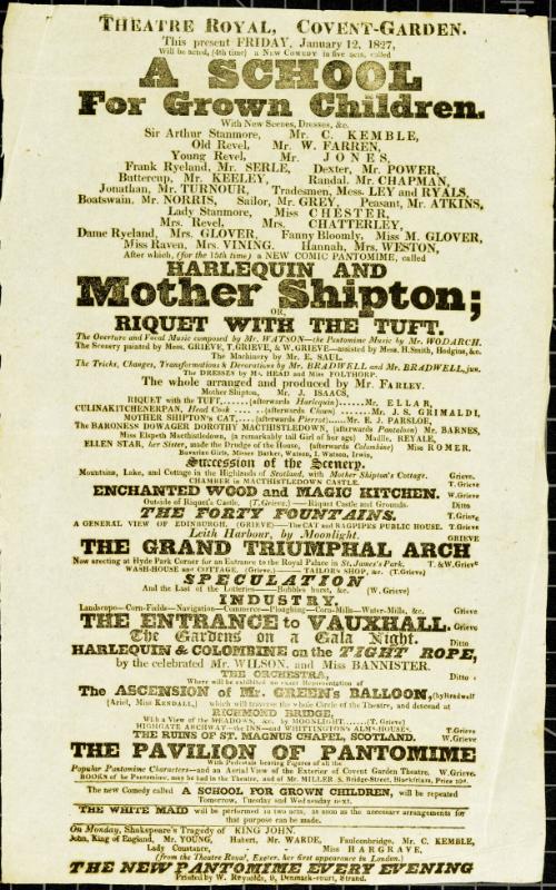 Handbill for Theatre Royal, Covent Garden. January 12, 1827