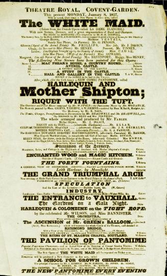 Handbill for Theatre Royal, Covent Garden. January 8, 1827