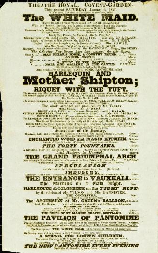 Handbill for Theatre Royal, Covent Garden. January 6, 1827