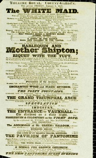 Handbill for Theatre Royal, Covent Garden. January 5, 1827
