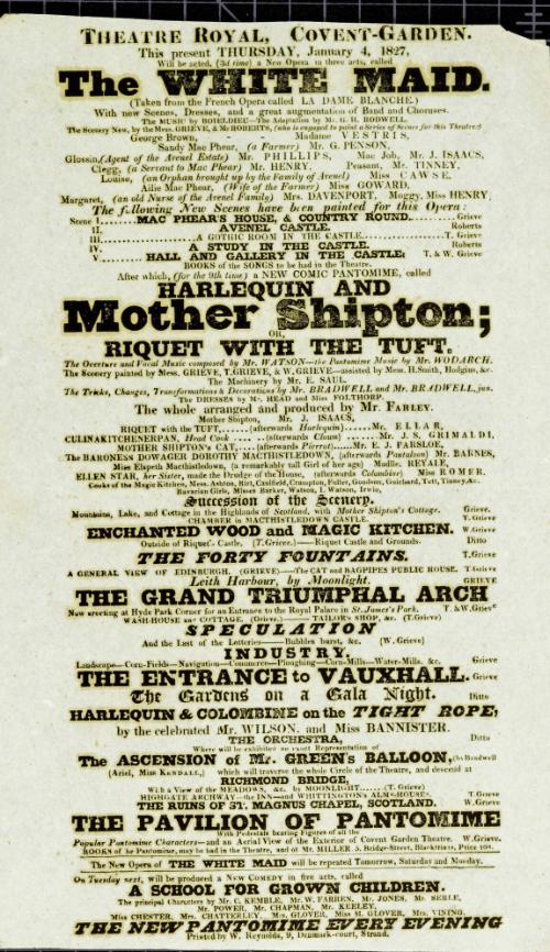 Handbill for Theatre Royal, Covent Garden. January 4, 1827