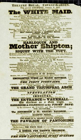 Handbill for Theatre Royal, Covent Garden. January 4, 1827