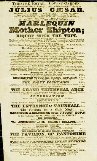 Handbill for Theatre Royal, Covent Garden. January 1, 1827
