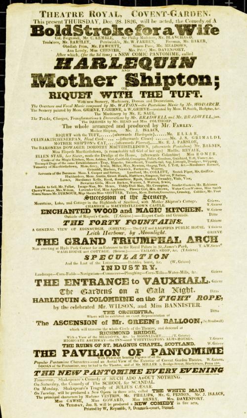 Handbill for Theatre Royal, Covent Garden. December 28, 1826