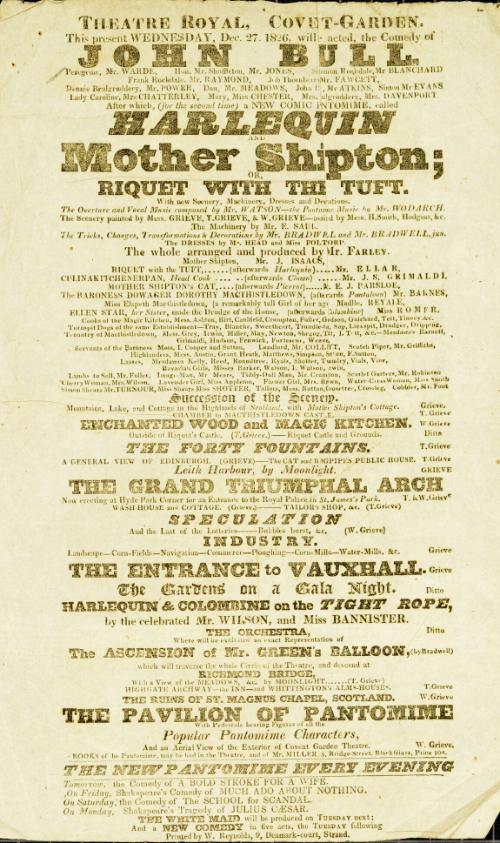 Handbill for Theatre Royal, Covent Garden. December 27, 1826