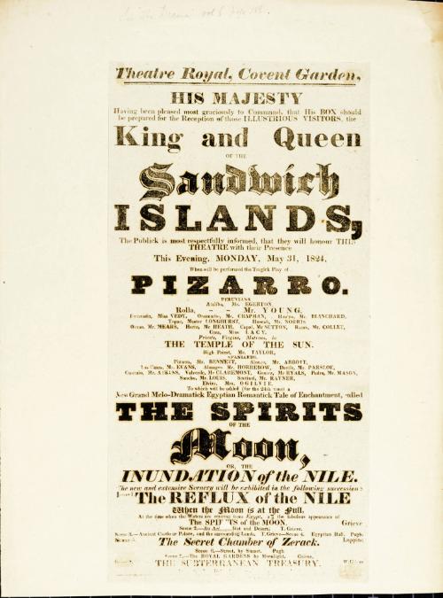 Handbill for Theatre Royal, Covent Garden. May 31, 1824