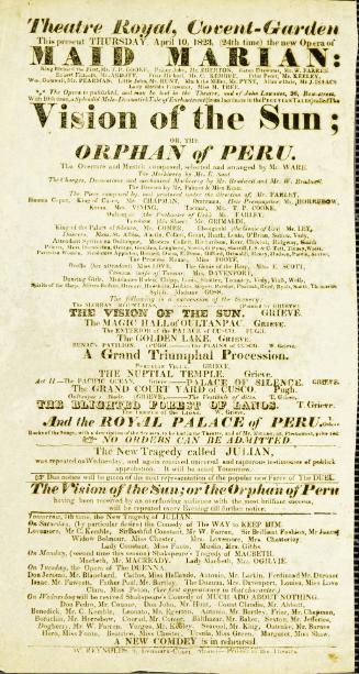 Handbill for Theatre Royal, Covent Garden. April 10, 1823