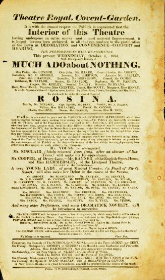 Handbill for Theatre Royal, Covent Garden. October 1, 1823