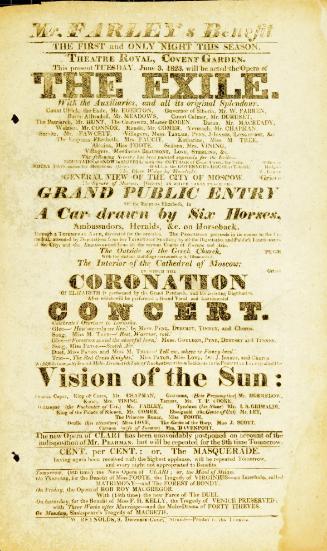 Handbill for Theatre Royal, Covent Garden. June 3, 1823