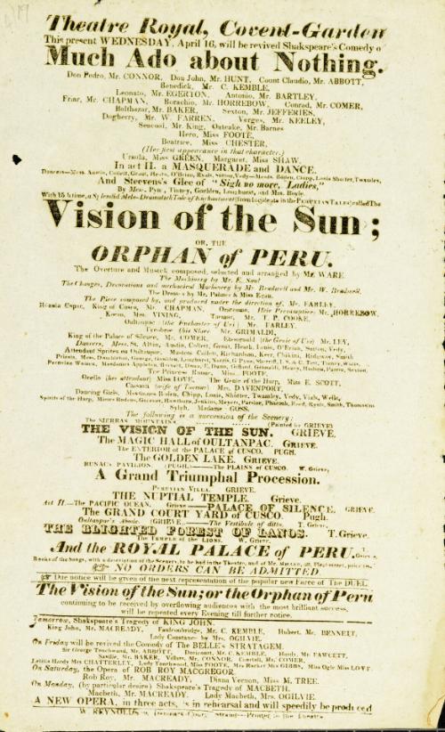 Handbill for Theatre Royal, Covent Garden. April 16, 1823