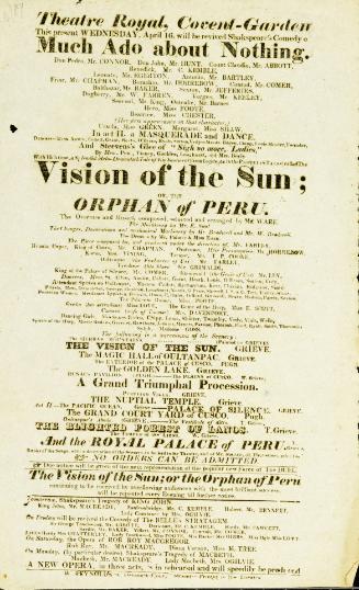 Handbill for Theatre Royal, Covent Garden. April 16, 1823