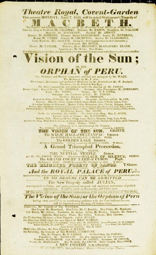 Handbill for Theatre Royal, Covent Garden. April 7, 1823
