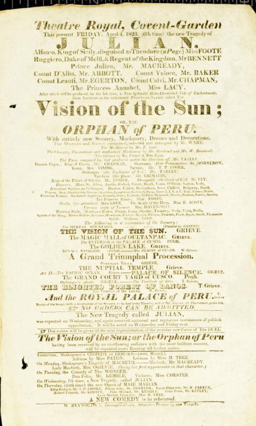 Handbill for Theatre Royal, Covent Garden. April 4, 1823