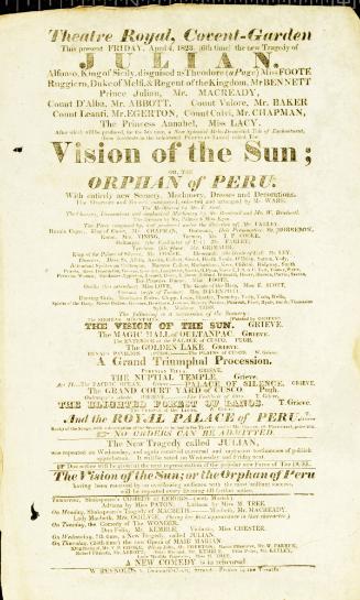 Handbill for Theatre Royal, Covent Garden. April 4, 1823