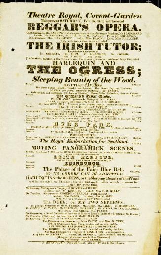 Handbill for Theatre Royal, Covent Garden. February 15, 1823