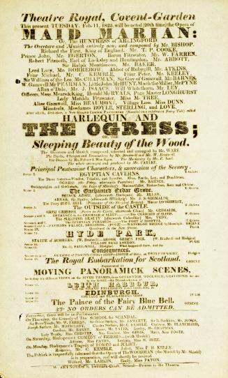 Handbill for Theatre Royal, Covent Garden. February 11, 1823