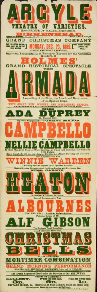 Playbill for Argyle Theatre, Birkenhead. 1889.