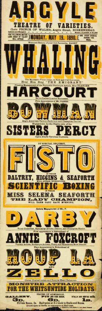 Playbill for Argyle Theatre, Birkenhead. 1890