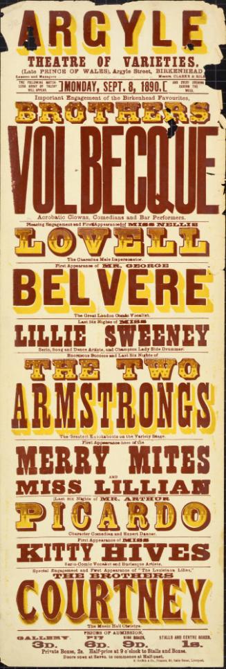 Playbill for Argyle Theatre, Birkenhead. 1890