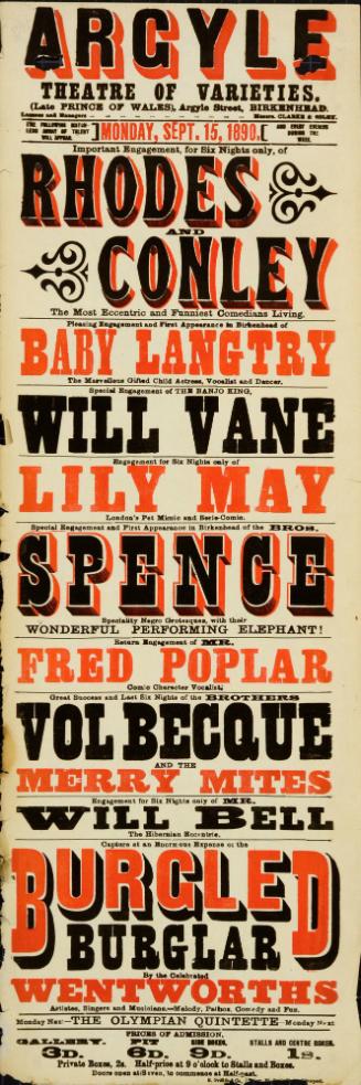 Playbill for Argyle Theatre, Birkenhead. 1890