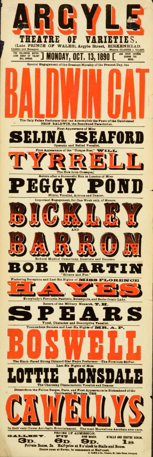 Playbill for Argyle Theatre, Birkenhead. 1890