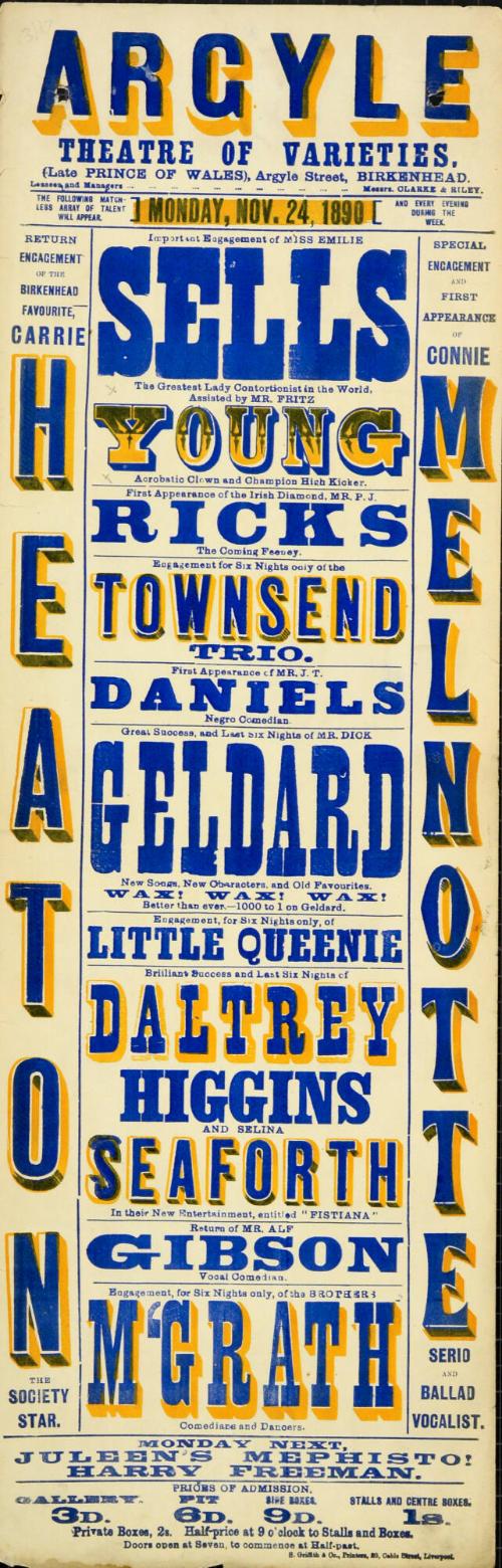 Playbill for Argyle Theatre, Birkenhead. 1890