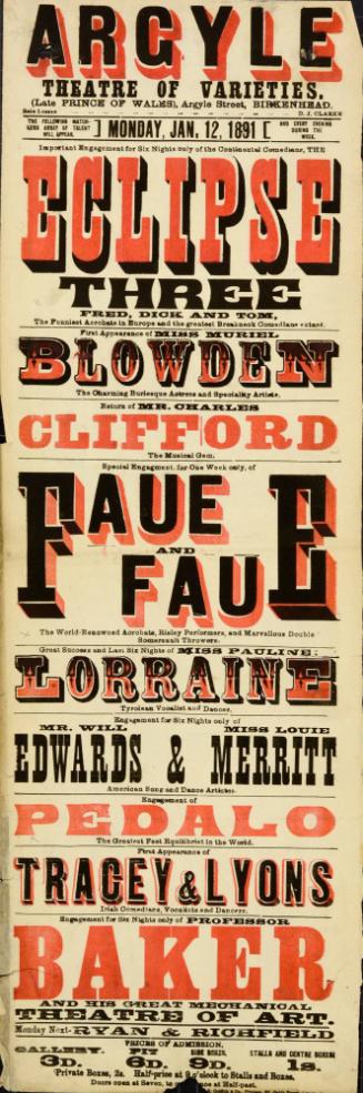 Playbill for Argyle Theatre, Birkenhead. 1891
