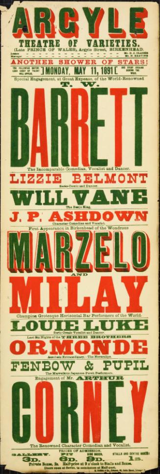 Playbill for Argyle Theatre, Birkenhead. 1891