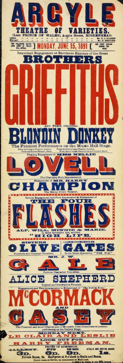 Playbill for Argyle Theatre, Birkenhead. 1891