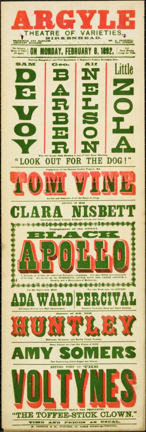 Playbill for Argyle Theatre, Birkenhead. 1892