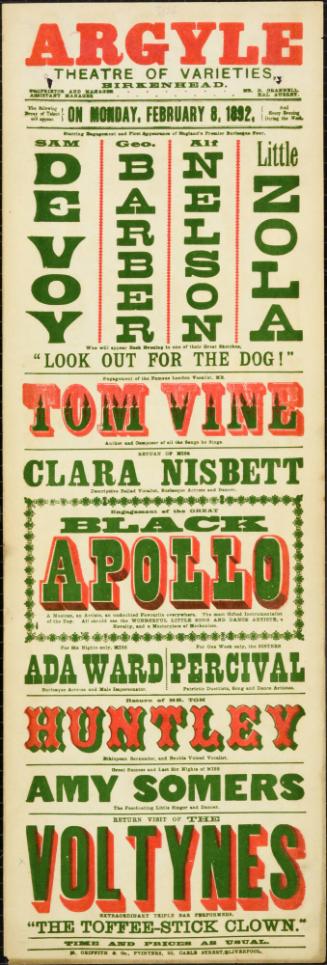 Playbill for Argyle Theatre, Birkenhead. 1892