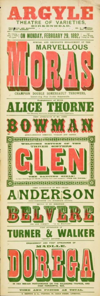 Playbill for Argyle Theatre, Birkenhead. 1892