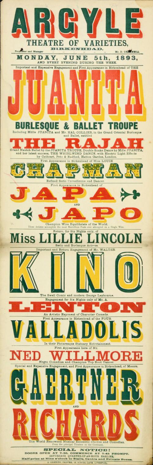 Playbill for Argyle Theatre, Birkenhead. 1893