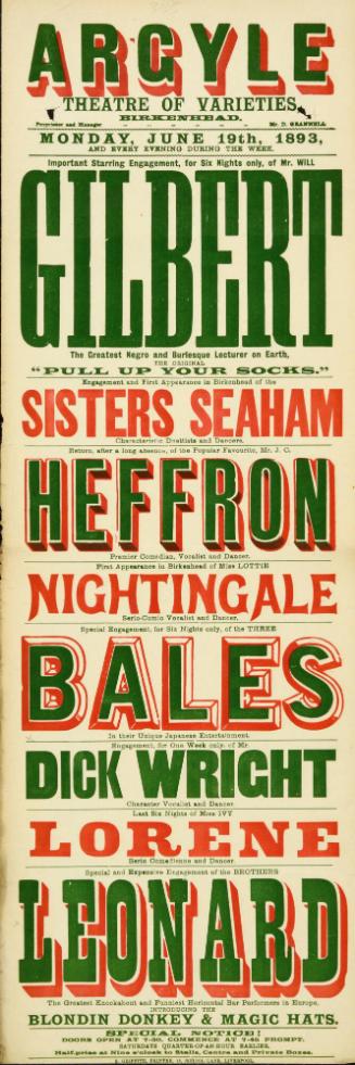 Playbill for Argyle Theatre, Birkenhead. 1893
