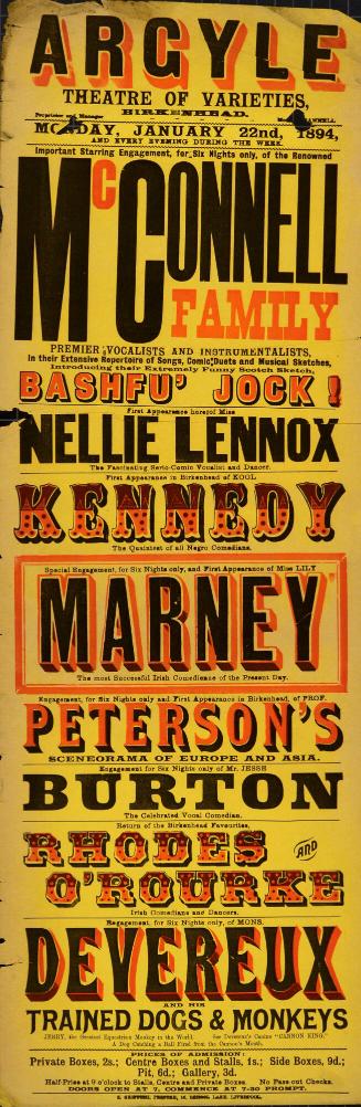 Playbill for Argyle Theatre, Birkenhead. 1894