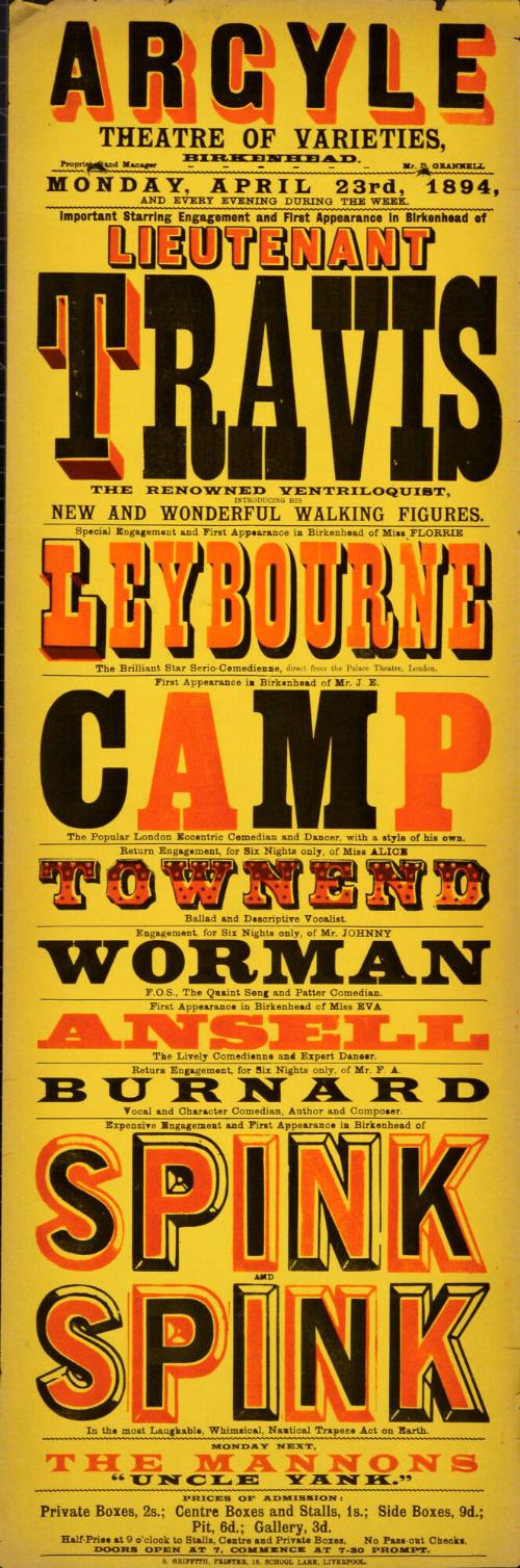 Playbill for Argyle Theatre, Birkenhead. 1894