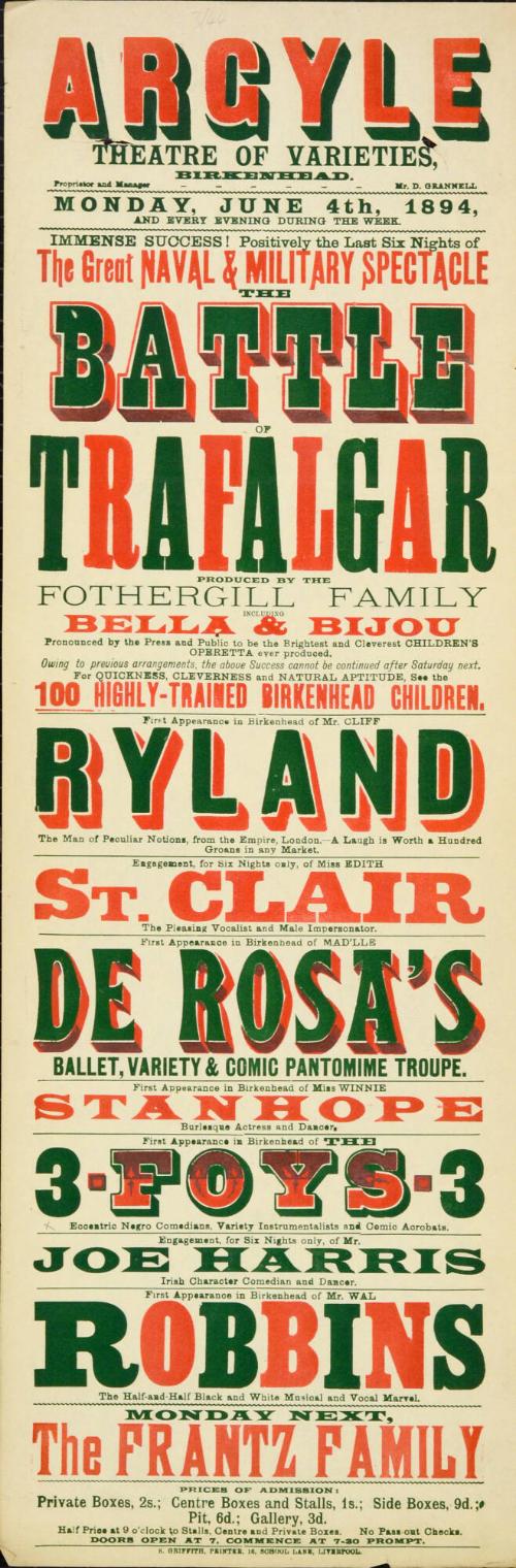Playbill for Argyle Theatre, Birkenhead. 1894