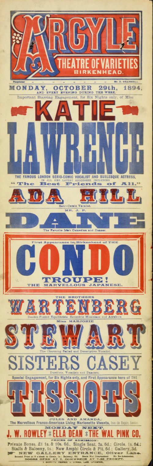 Playbill for Argyle Theatre, Birkenhead. 1894