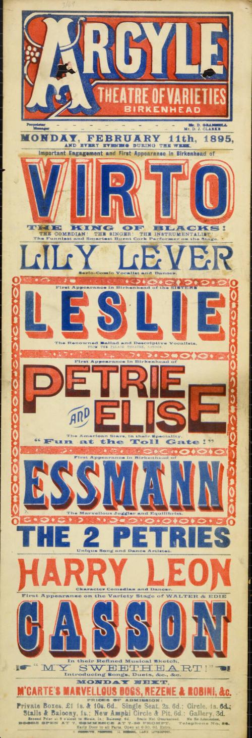 Playbill for Argyle Theatre, Birkenhead. 1895