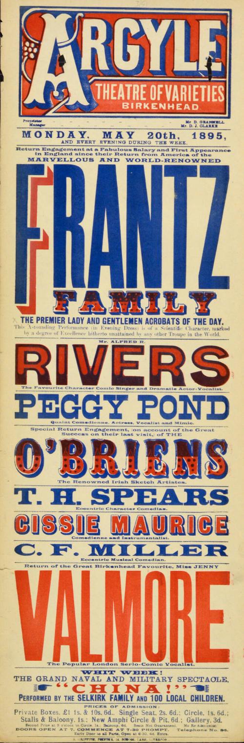 Playbill for Argyle Theatre, Birkenhead. 1895
