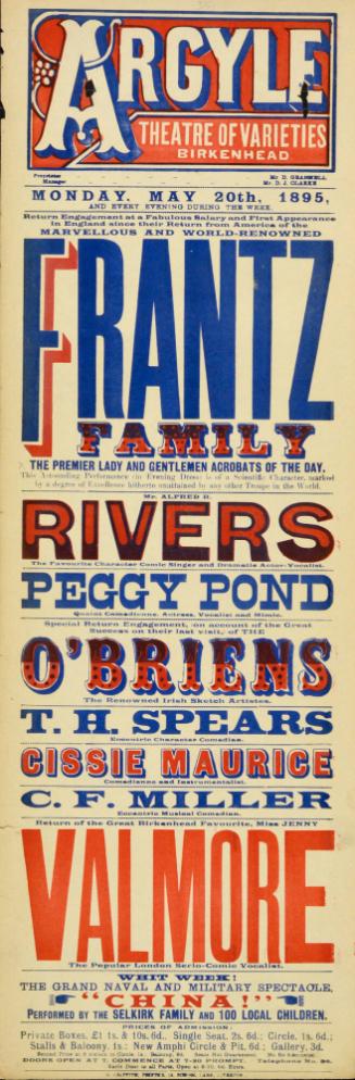 Playbill for Argyle Theatre, Birkenhead. 1895