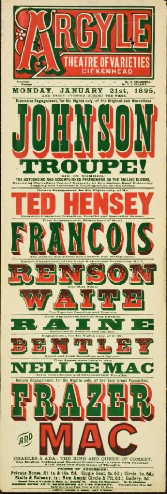 Playbill for Argyle Theatre, Birkenhead. 1895
