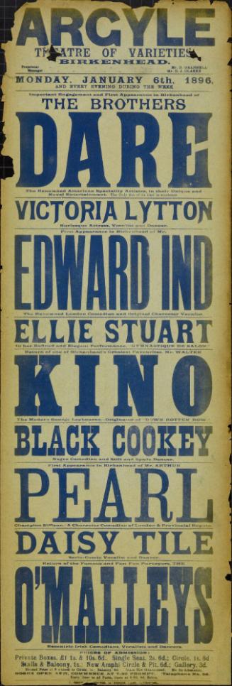 Playbill for Argyle Theatre, Birkenhead. 1896