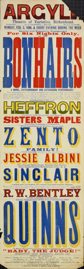 Playbill for Argyle Theatre, Birkenhead. 1896