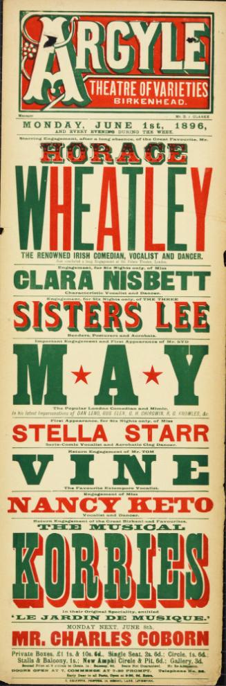 Playbill for Argyle Theatre, Birkenhead. 1896
