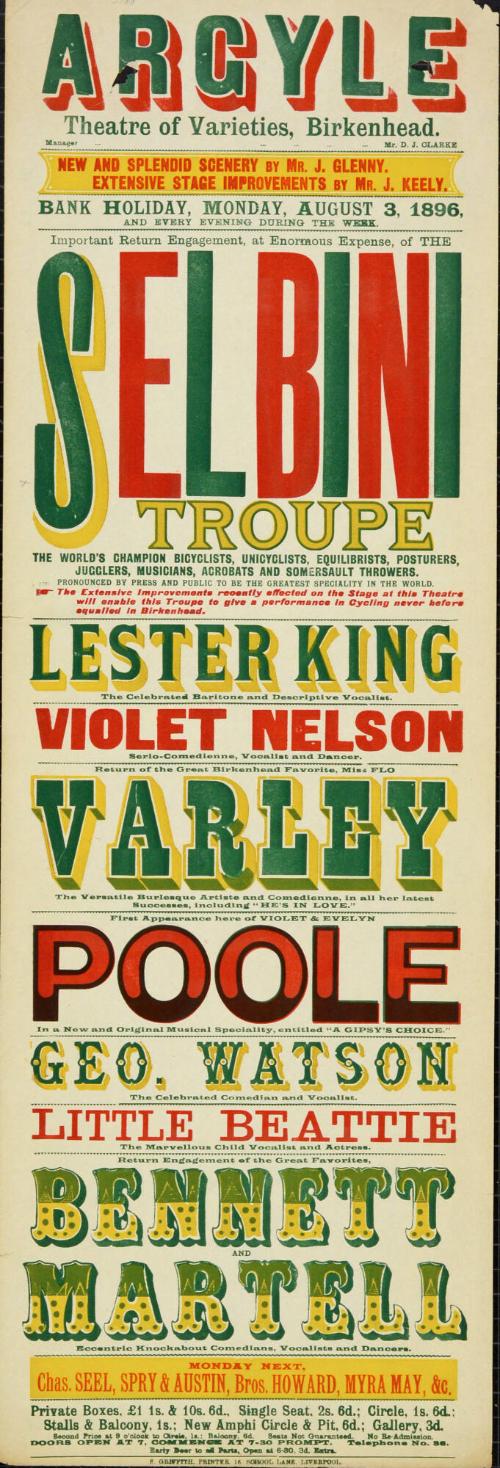 Playbill for Argyle Theatre, Birkenhead. 1896