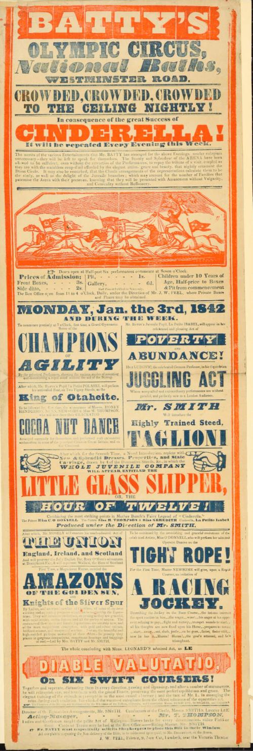 Playbill for Batty's Olympic Circus, National Baths. January 3, 1842