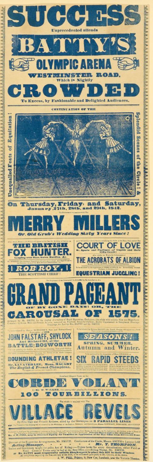 Playbill for Batty's Olympic Arena. January 27, 1842