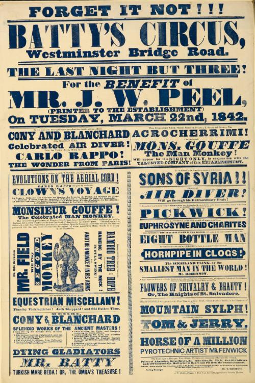 Playbill for Batty's Circus Royal. March 22, 1842