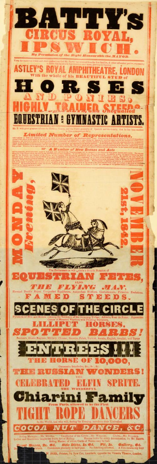 Playbill for Batty's Circus Royal, Ipswich. November 21, 1842